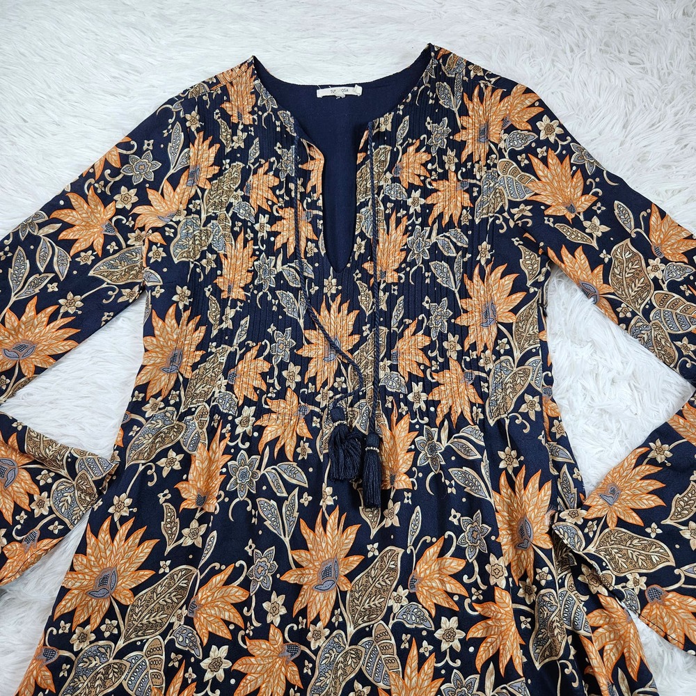 Revolve Tularosa Sz XS Himalayan Blue Floral Boho Flared Sleeve Mini Dress‎ - Picture 3 of 13